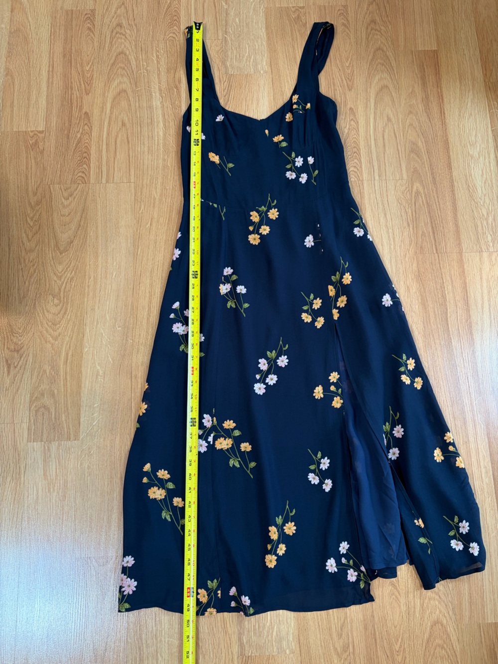 Reformation Navy Floral Fulton Sweetheart Neckline Midi Dress Size 10 - Picture 10 of 16